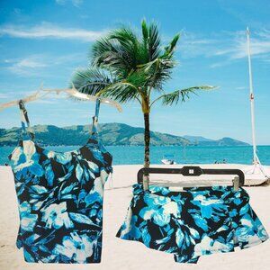 Women’s HEAT Blue Floral Tankini w Skirted Bottom Swimsuit Size Small NWOT